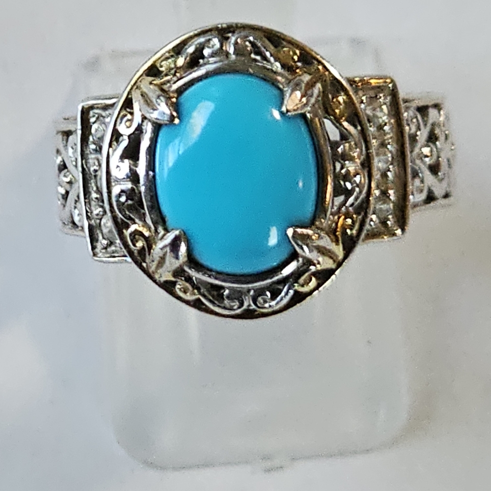 Genuine Sleeping Beauty Turquoise Ring in Palladium Sterling Silver & 18k Gold! - Picture 3 of 8